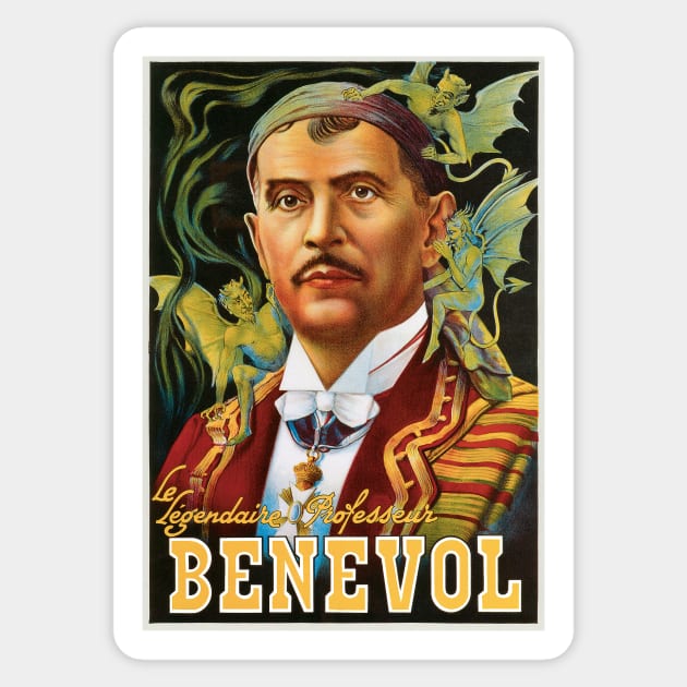 Vintage Magic Poster Art, the Legendary Professor Benevol Sticker by MasterpieceCafe